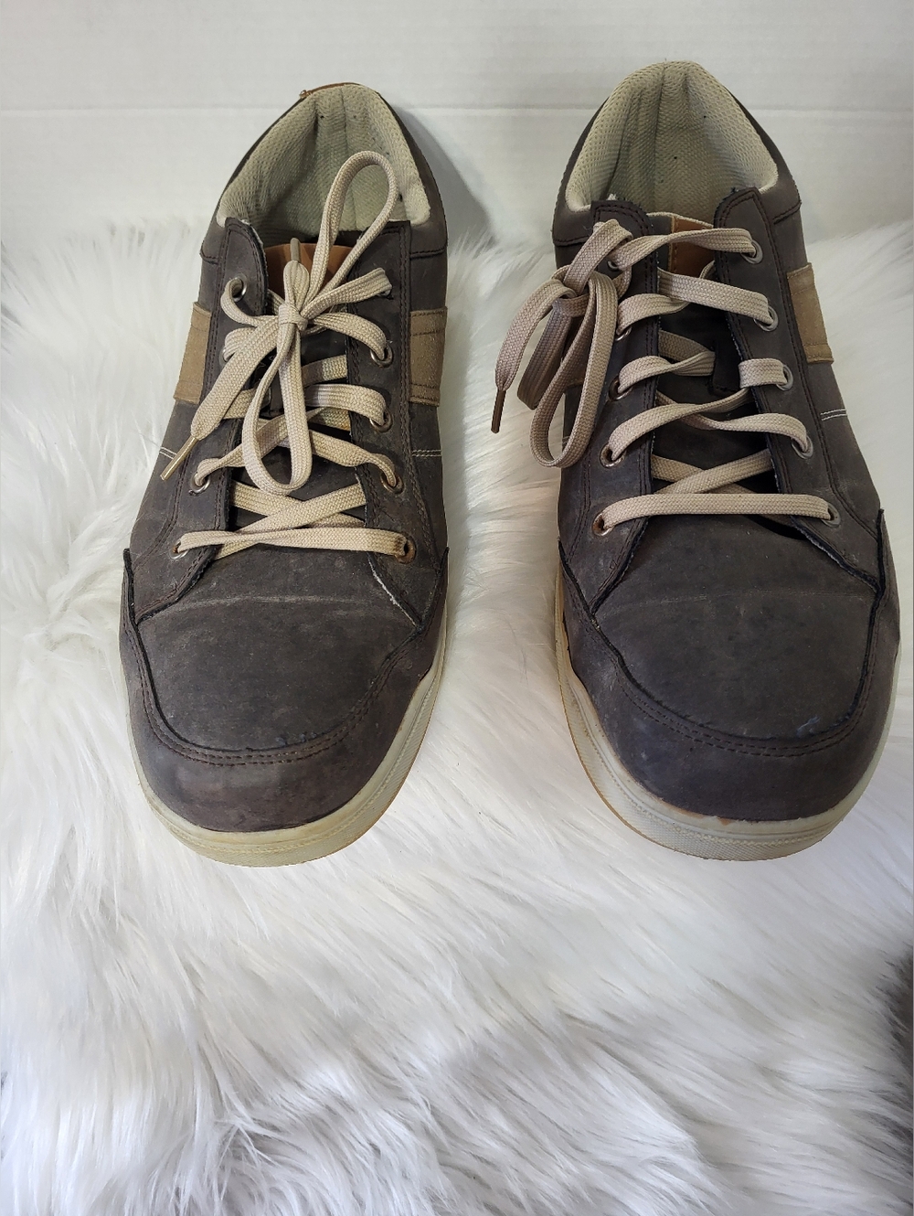 Men's Casual Gray/Brown Lace-Up Sneakers, Size 11